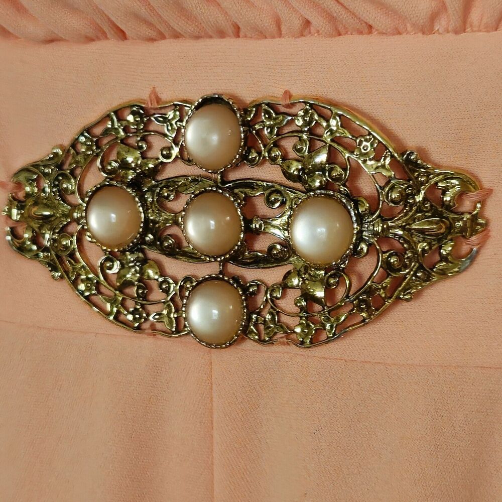 Vintage 1970's Formal Dress Size S Bridesmaid Prom Dress Coral Orange Sleeveless - Picture 3 of 5